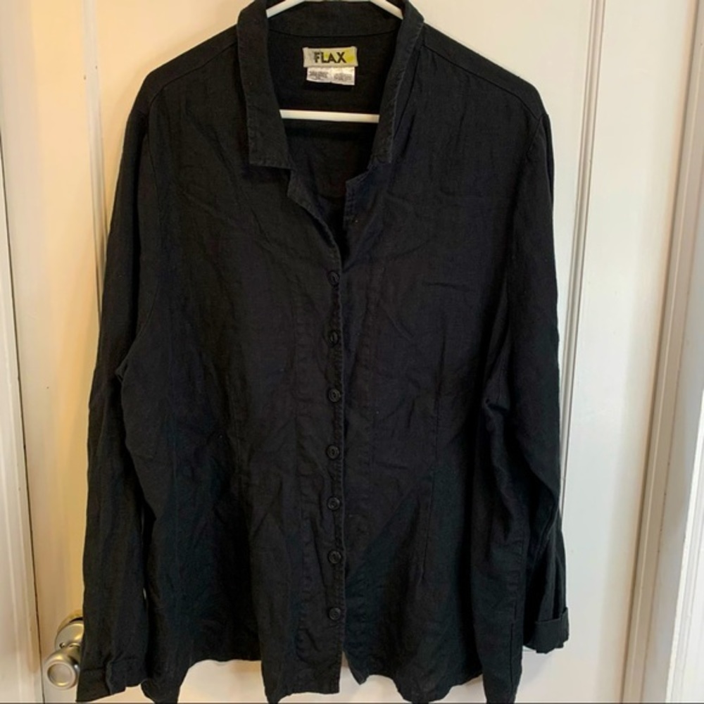 Flax plus size button up linen top 1G